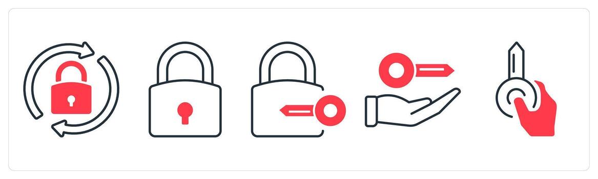 un conjunto de 5 5 mezcla íconos como actualizar, cerrar con llave, bloquear llave en rojo color vector
