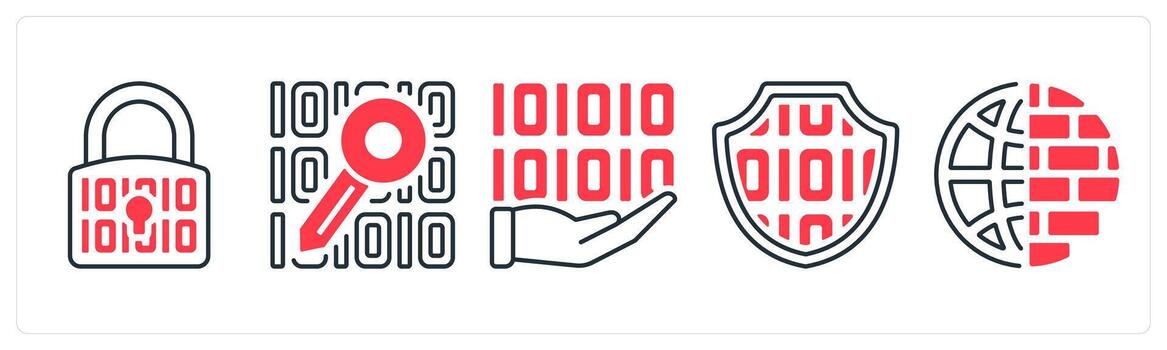 un conjunto de 5 5 mezcla íconos como datos seguridad, datos, programación en rojo color vector