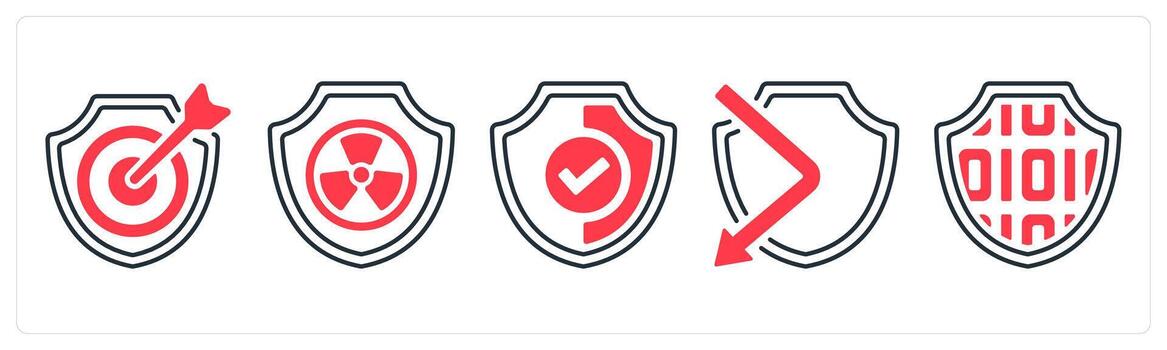 un conjunto de 5 5 mezcla íconos como objetivo seguridad, nuclear proteccion, seguridad en rojo color vector