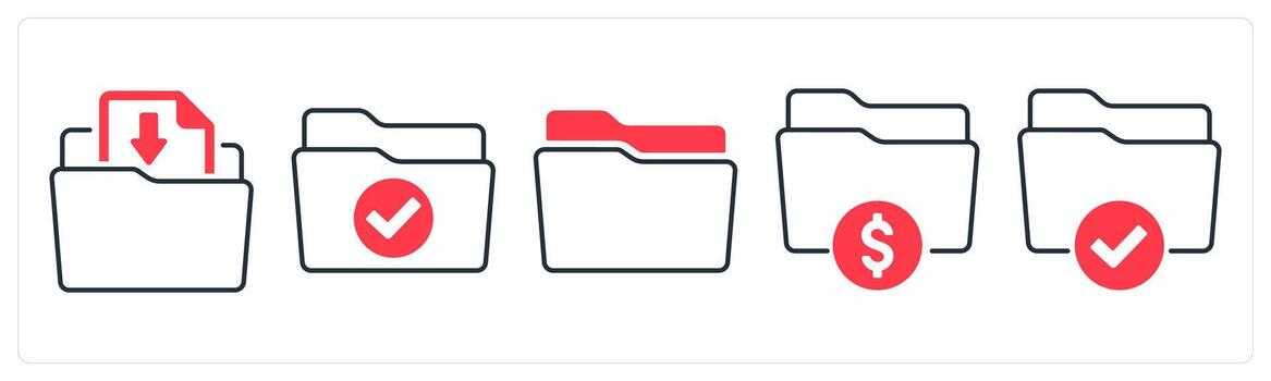 A set of 5 mix icons as document folder, access, folder in red color vector