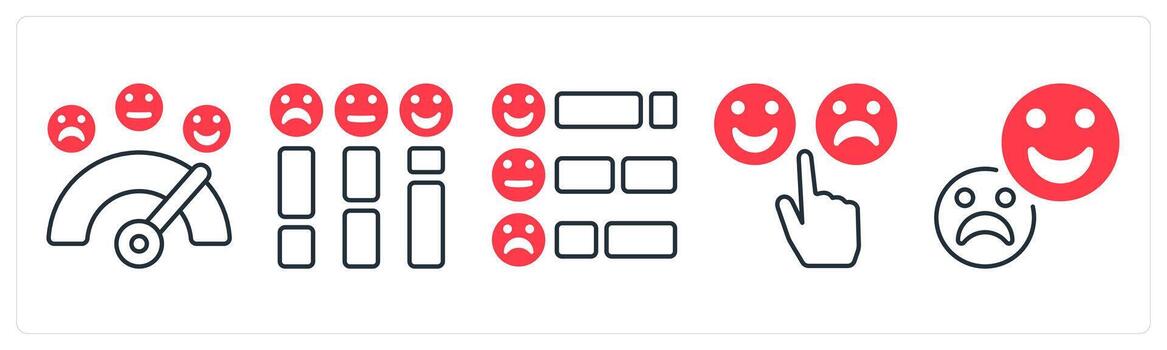 A set of 5 mix icons as customer feedback, rating, feedback in red color vector
