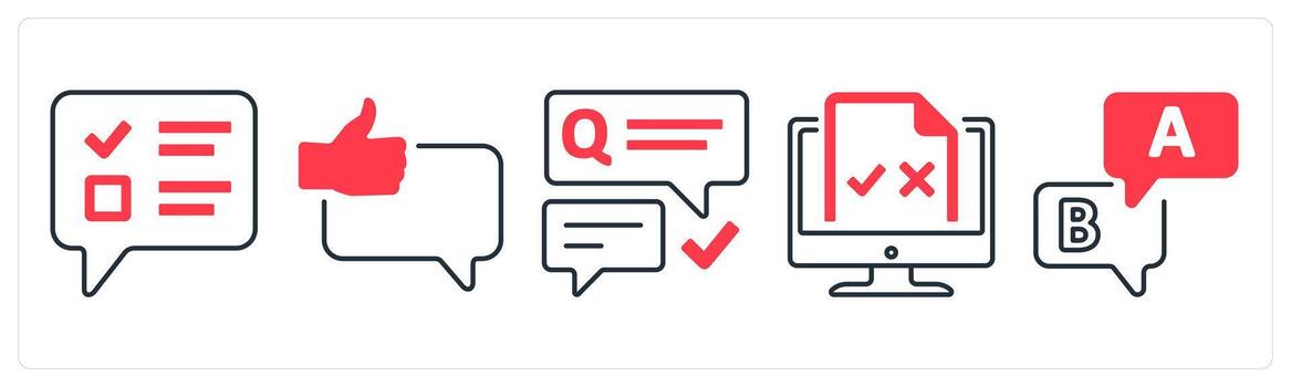 un conjunto de 5 5 mezcla íconos como texto encuesta, mejor comentario, cuestionario en rojo color vector