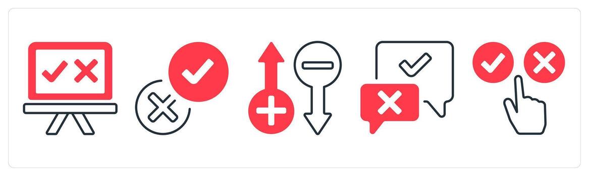 A set of 5 mix icons as survery, validation, rating in red color vector