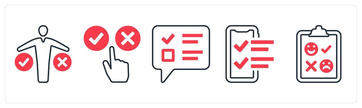 A set of 5 mix icons as review, survey, text survery in red color vector