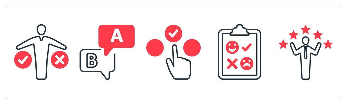 un conjunto de 5 5 mezcla íconos como revisar, opción, elección en rojo color vector