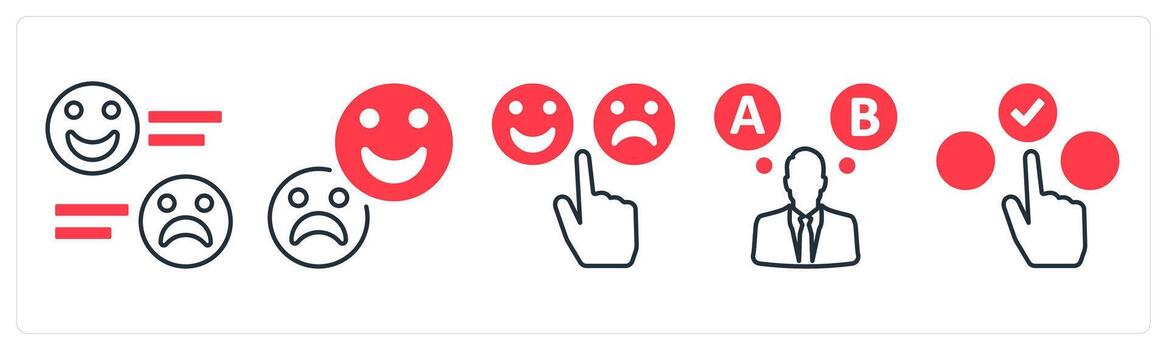 A set of 5 mix icons as feedback, response, option in red color vector