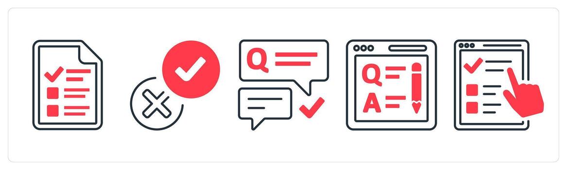 A set of 5 mix icons as survey, validation, questionnaire in red color vector