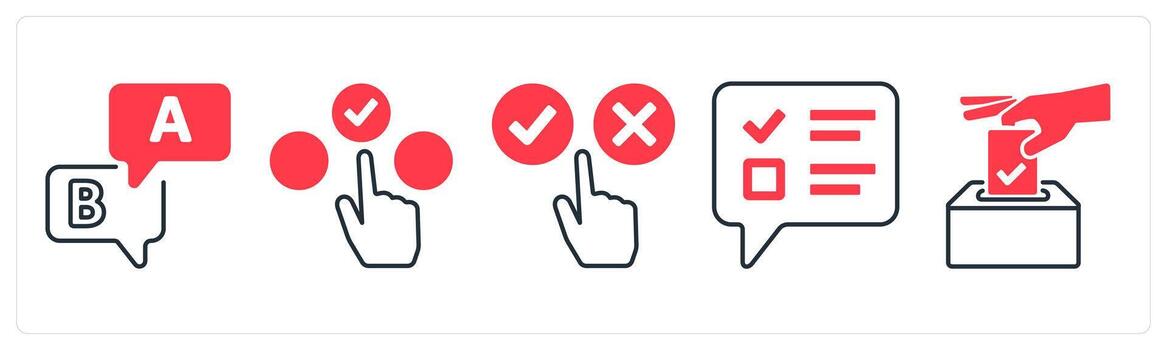 A set of 5 mix icons as option, choice, survey in red color vector