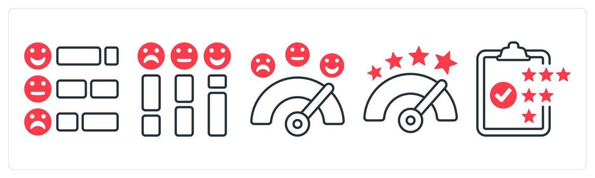 A set of 5 mix icons as customer feedback, rating, evaluation in red color vector