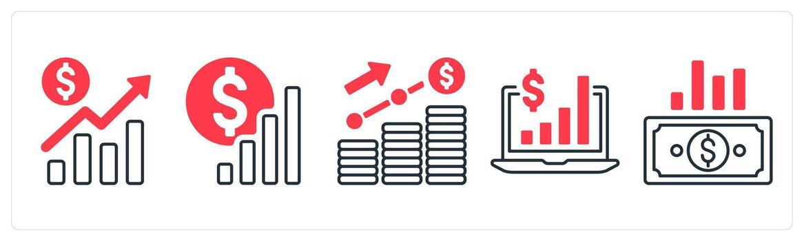 A set of 5 mix icons as sales analytics, growth analysis, growth in red color vector