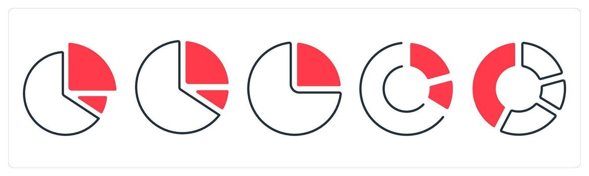 A set of 5 mix icons as pie chart, diagram in red color vector