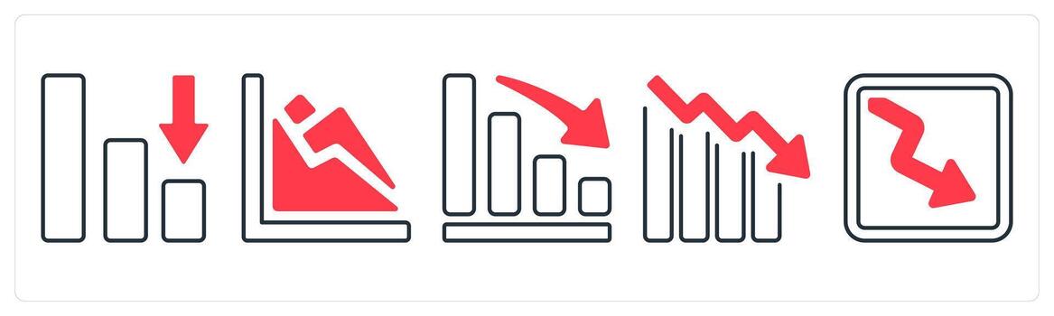 A set of 5 mix icons as loss, chart, investment loss in red color vector
