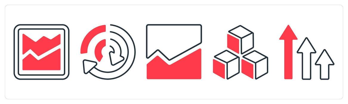 A set of 5 mix icons as graph, comparison, sales in red color vector