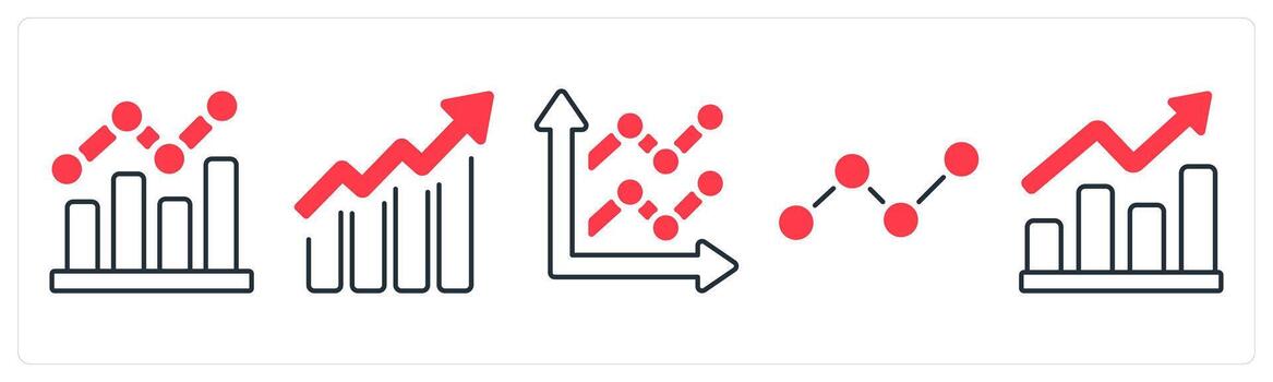 A set of 5 mix icons as sales analytics, revenue growth, statistics in red color vector