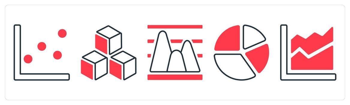 A set of 5 mix icons as dots chart, infographic, analysis in red color vector