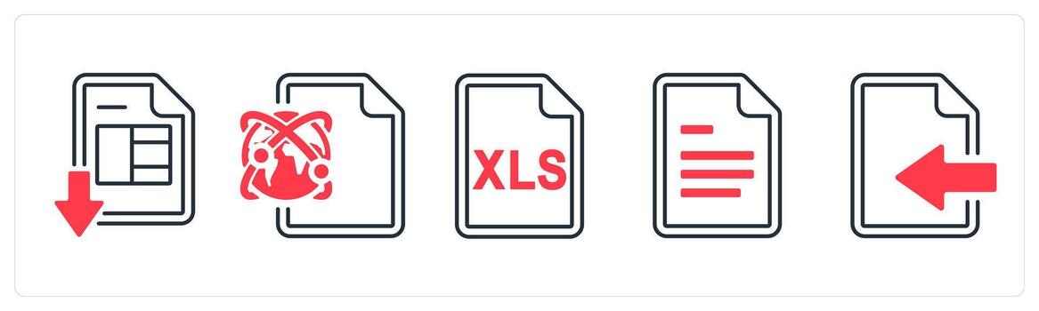 un conjunto de 5 5 mezcla íconos como descargar sobresalir hoja, global hoja, sobresalir sábana en rojo color vector