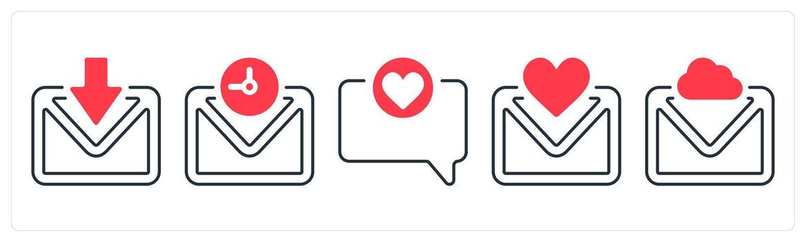 A set of 5 mix icons as received mail, mail, favorite comment in red color vector
