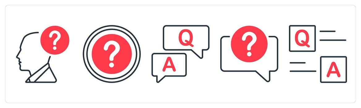 un conjunto de 5 5 mezcla íconos como tener un pregunta, pregunta respuesta, pregunta en rojo color vector