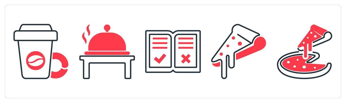 A set of 5 mix icons as beverage, cook, to do list in red color vector