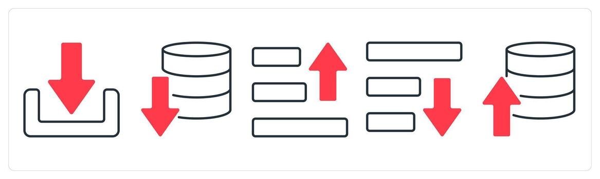 un conjunto de 5 5 mezcla íconos como descargar, descargar servidor, texto subir en rojo color vector