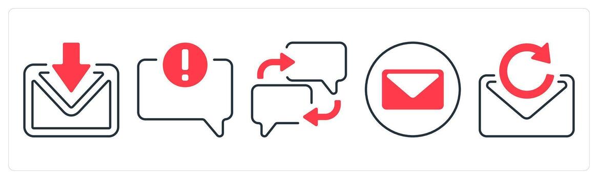 A set of 5 mix icons as received mail, error in comment, communication in red color vector