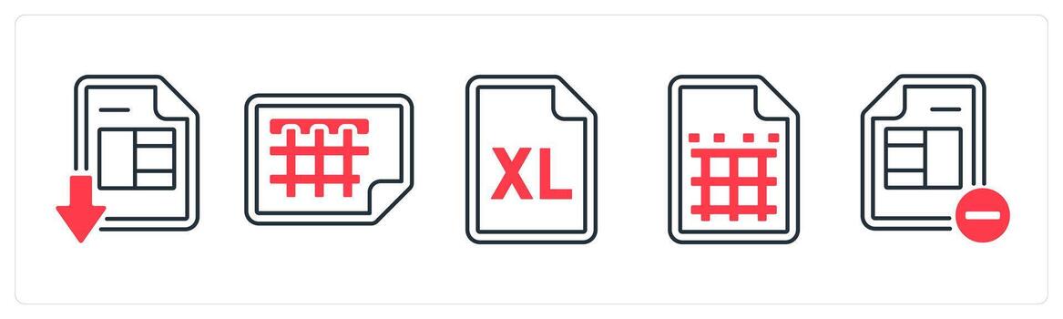 un conjunto de 5 5 mezcla íconos como descargar sobresalir hoja, sobresalir hoja, eliminar sábana en rojo color vector