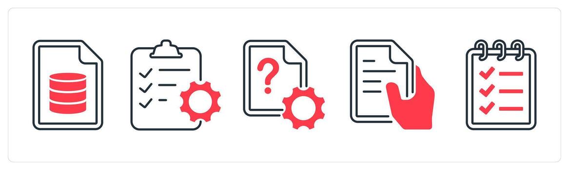un conjunto de 5 5 mezcla íconos como servidor documento, portapapeles, ajuste documento en rojo color vector