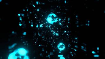 cyan rör på sig genom tunnel med ovanlig ljus sfärer bakgrund vj slinga i 4k video