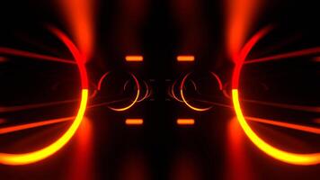orange och röd trogen Spår med neon ringar och pulserande markeringar bakgrund vj slinga i 4k video