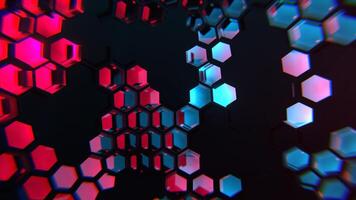 cyan och rosa cyber abstraktion med hexagoner bakgrund vj slinga i 4k video