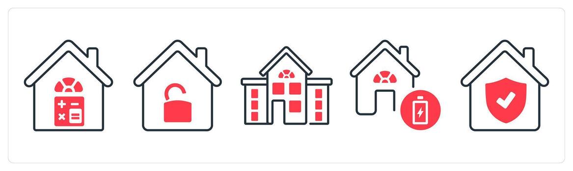 un conjunto de 5 5 mezcla íconos como cuenta, abierto casa, hogar edificio en rojo color vector