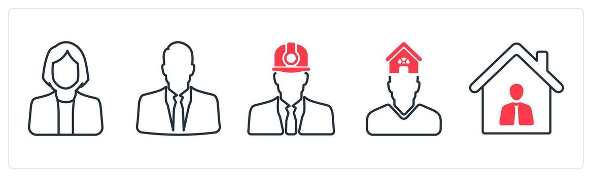 A set of 5 mix icons as manager, agent, architect in red color vector