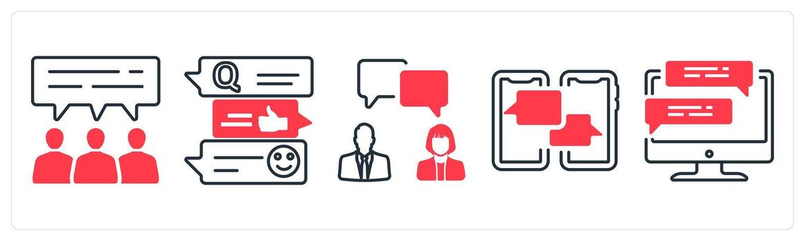 A set of 5 mix icons as user comment, survey, chat in red color vector