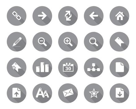 White web icon on grey sphere set symbol . flat editable isolated set of icons vector