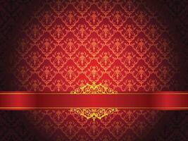 Seamless ornament on background with strip. Wallpaper pattern. Red Luxury floral wallpaper vector