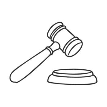 Black and white of judge's gavel on sound block vector