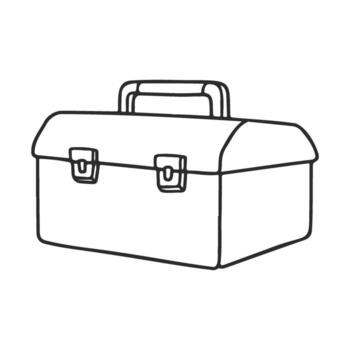 Simple line drawing of a closed toolbox with handle and metal latches vector