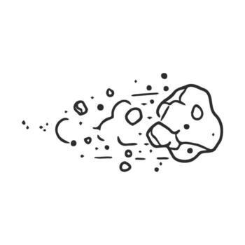 bosquejo de un cometa con arrastrando polvo y fragmentos en negro y blanco vector