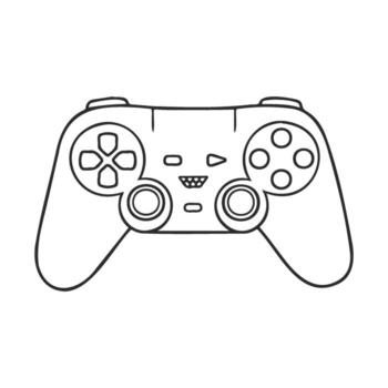 Outline drawing of classic game controller with joystick and buttons vector