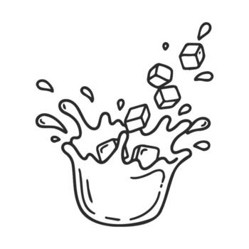 Ice cubes splashing into water with dynamic splashes and droplets vector