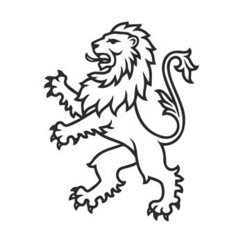 Heraldic lion emblem with intricate line art design vector