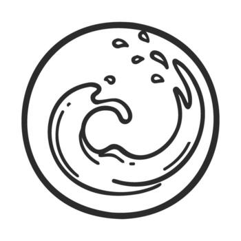 Monochrome circular wave symbol with splashing droplets vector
