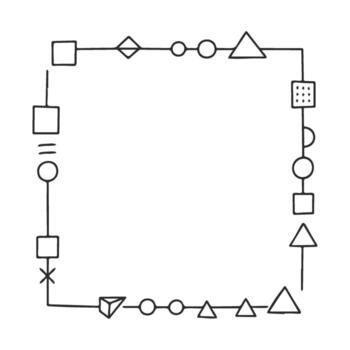 mano dibujado geométrico marco con varios formas y patrones en negro y blanco vector