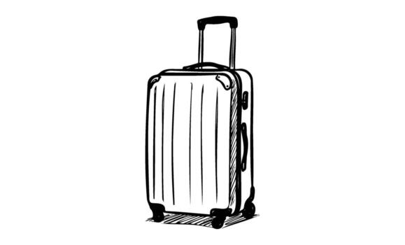 Sketch of upright roller suitcase with telescopic handle vector