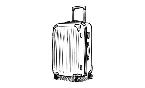 Sketch of a wheeled suitcase with retractable handle vector