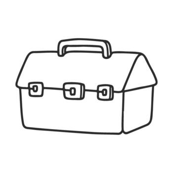 Simple black and white toolbox illustration with handle and latches vector