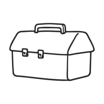 Simple black and white outline of a toolbox with handle and latches vector