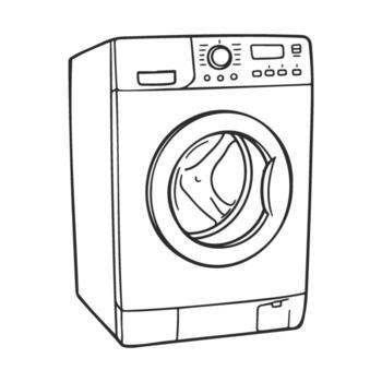 Front-loading washing machine sketch line art vector