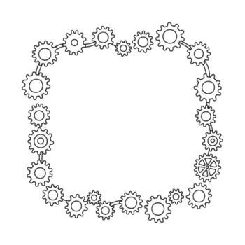 cuadrado marco hecho de interconectado mecánico engranajes vector