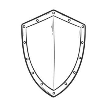 Outline of a medieval shield with rivets on white background vector